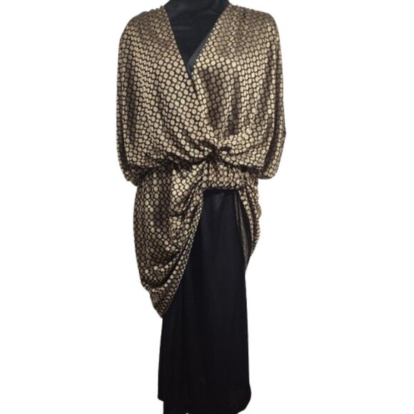 Vintage Miss Dorby Draped Cinched Front Gold and Black Dress Size 6 ! Read ! - Picture 2 of 7